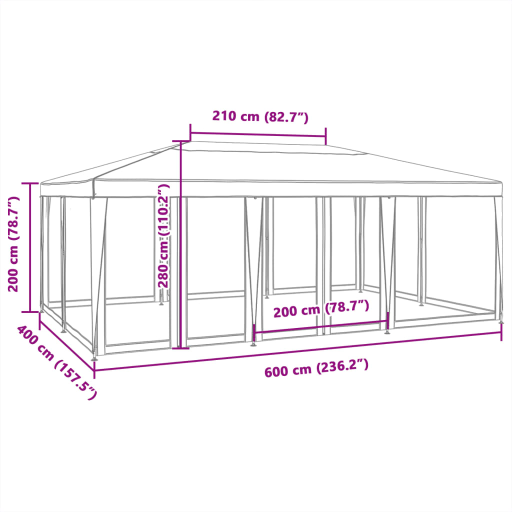 Carpa para fiestas 10 paredes de malla HDPE gris antracita 6x4m
