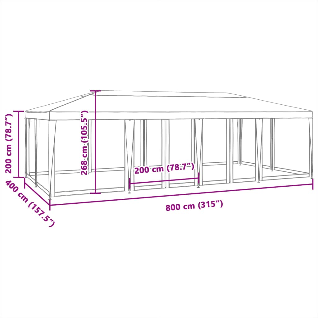 Carpa para fiestas 12 paredes de malla HDPE gris antracita 8x4m