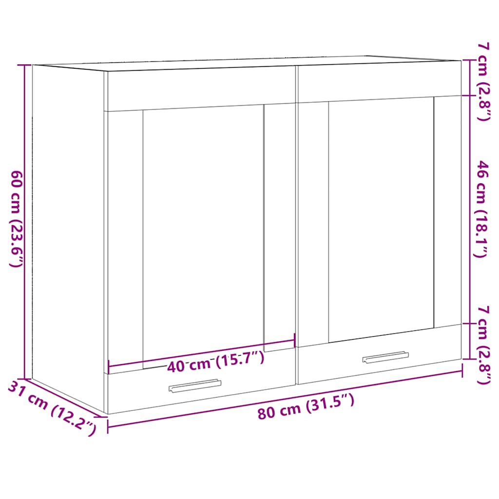 Vitrina colgante "Lyon" roble Sonoma 80x31x60 cm madera de ingeniería