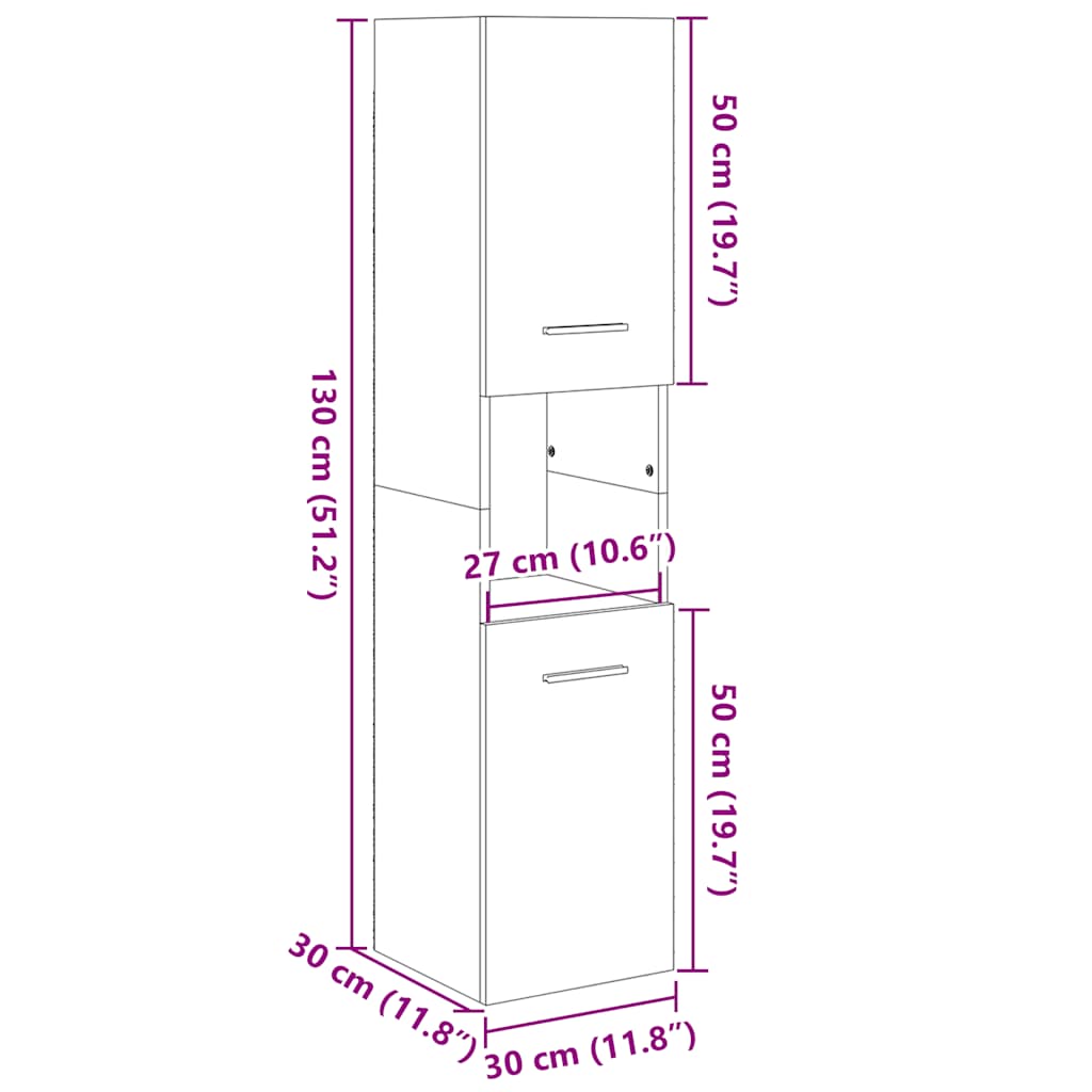 Armario de baño madera ingeniería roble Sonoma 30x30x130 cm