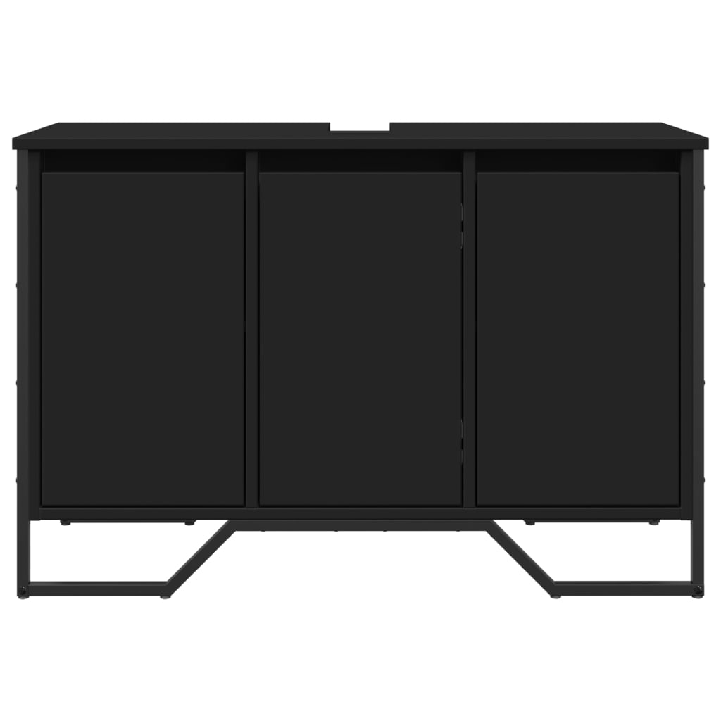 Armario de lavabo de baño madera ingeniería negro 91x35x60 cm