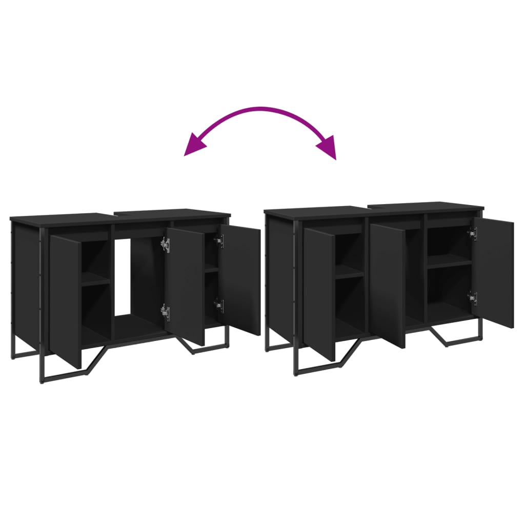 Armario de lavabo de baño madera ingeniería negro 91x35x60 cm