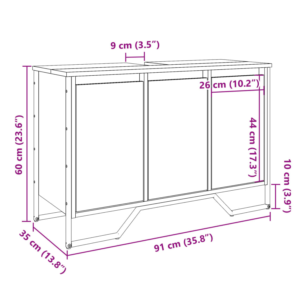 Armario de lavabo de baño madera ingeniería negro 91x35x60 cm