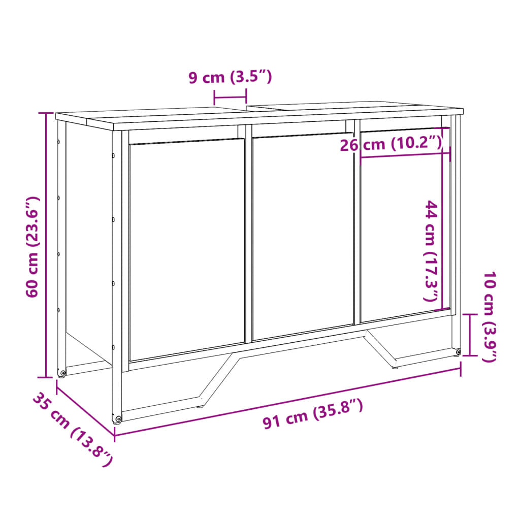 Armario lavabo baño madera ingeniería roble ahumado 91x35x60 cm