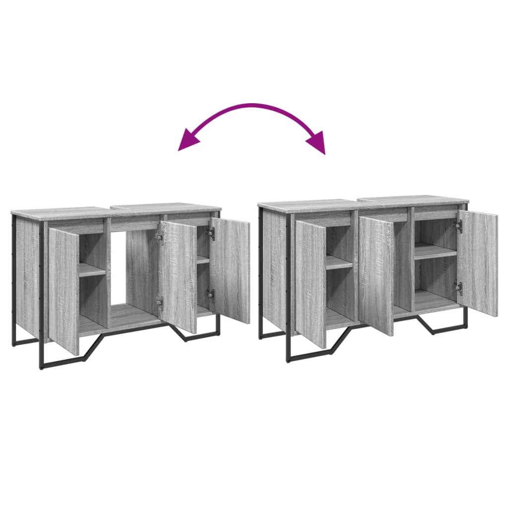 Armario lavabo baño madera ingeniería gris Sonoma 91x35x60 cm
