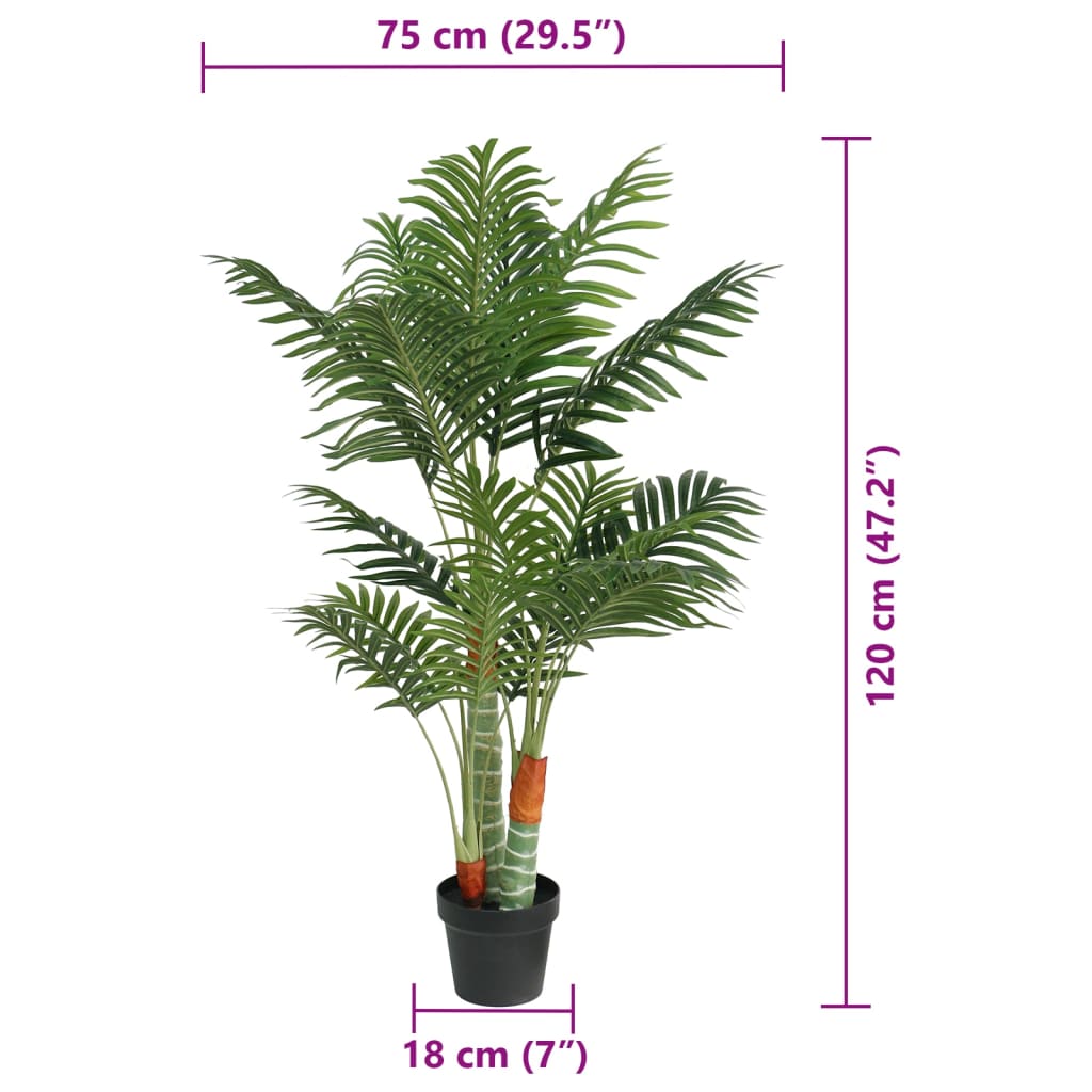 Palmera artificial con 3 troncos PP verde 120 cm