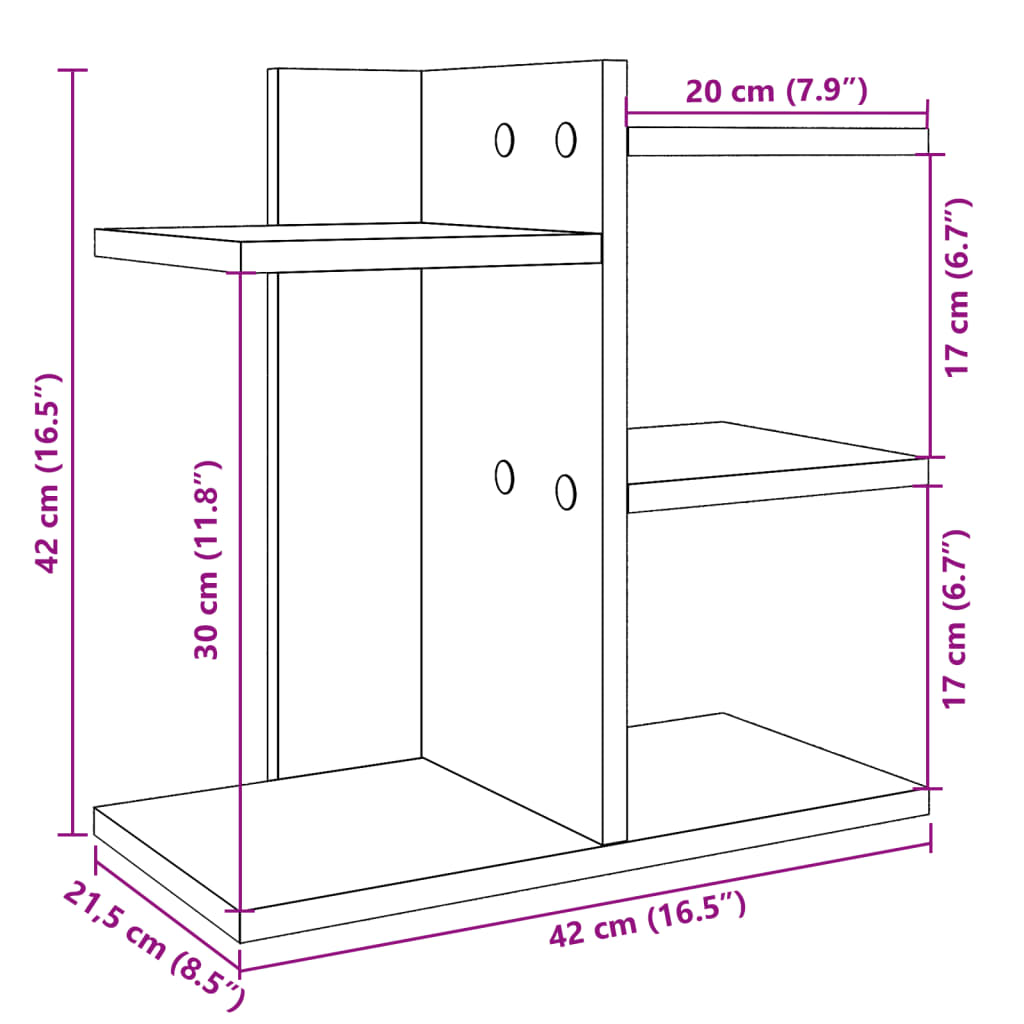 Organizador de escritorio madera ingeniería gris 42x21,5x42 cm