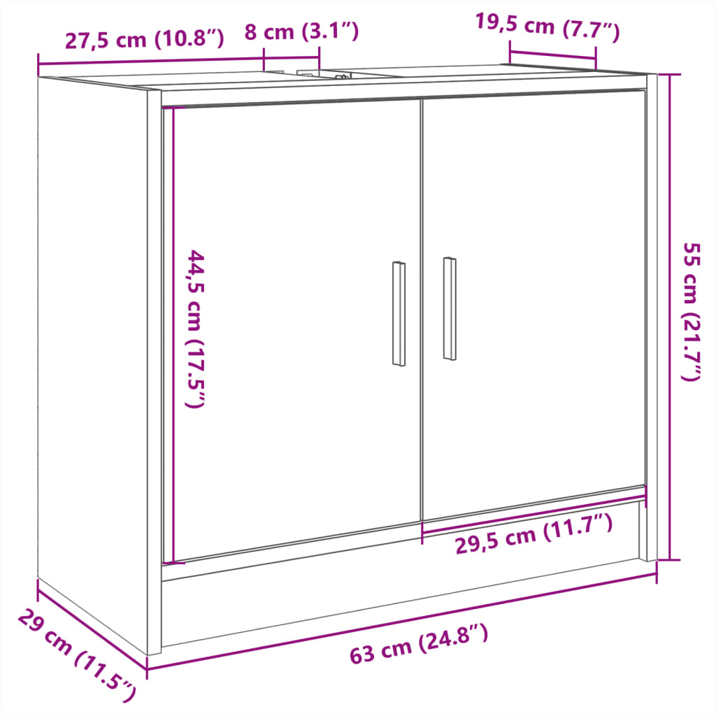 Armario para lavabo madera de ingeniería blanco 63x29x55 cm
