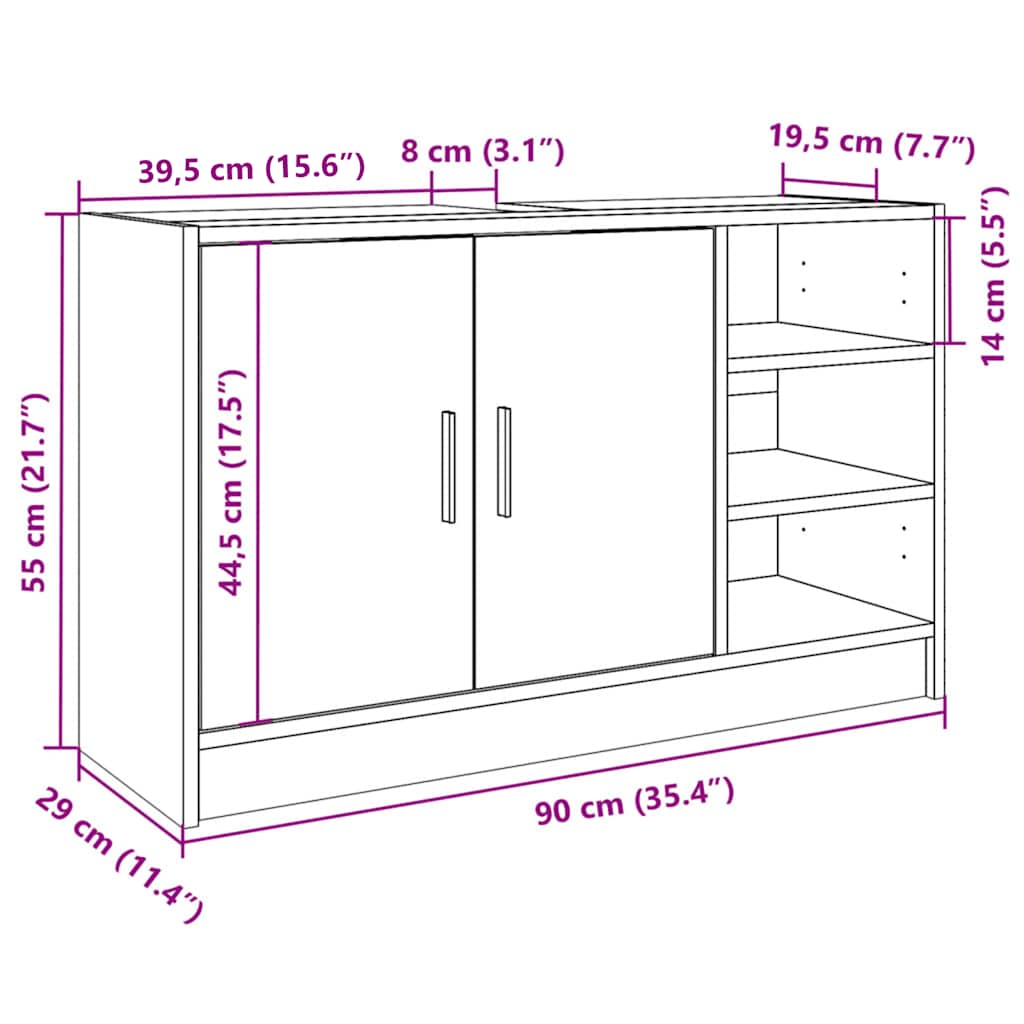 Mueble de lavabo madera de ingeniería roble marrón 90x29x55 cm
