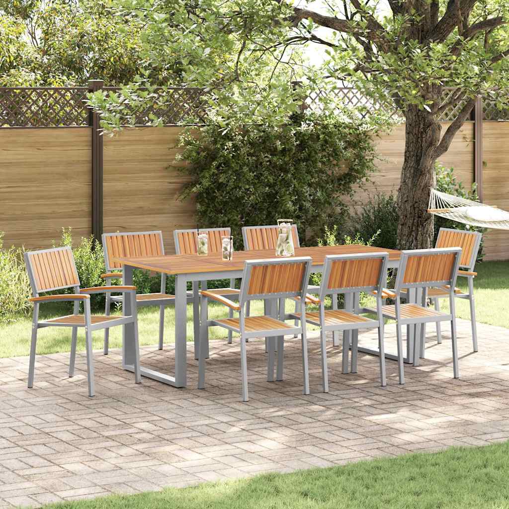 Conjunto de Comedor de Jardín 9 pcs Gris