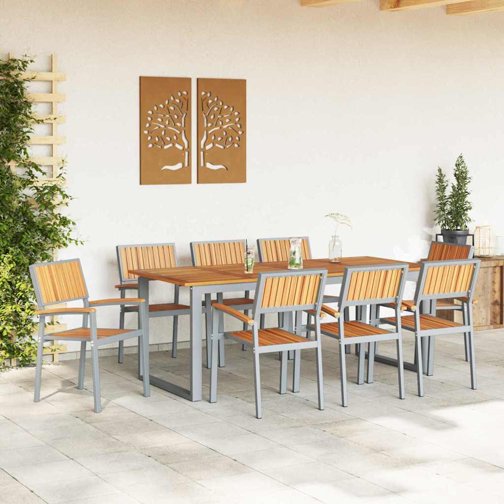 Conjunto de Comedor de Jardín 9 pcs Gris