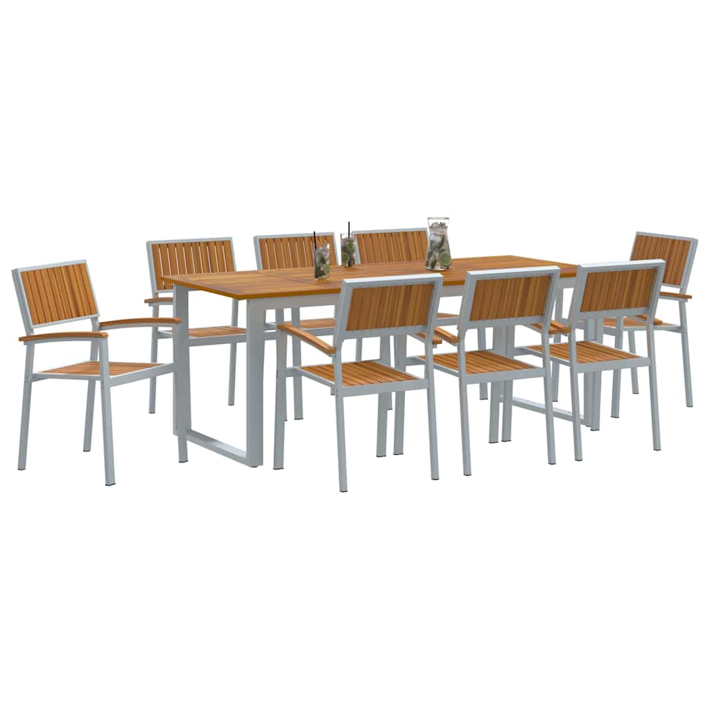 Conjunto de Comedor de Jardín 9 pcs Gris