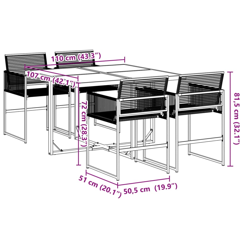Juego de comedor de jardín 5 piezas ratán sintético negro