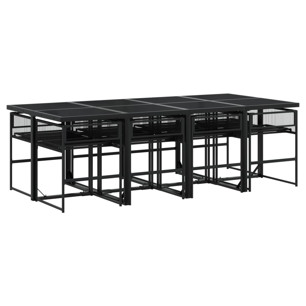 Juego de comedor de jardín 9 piezas ratán sintético negro
