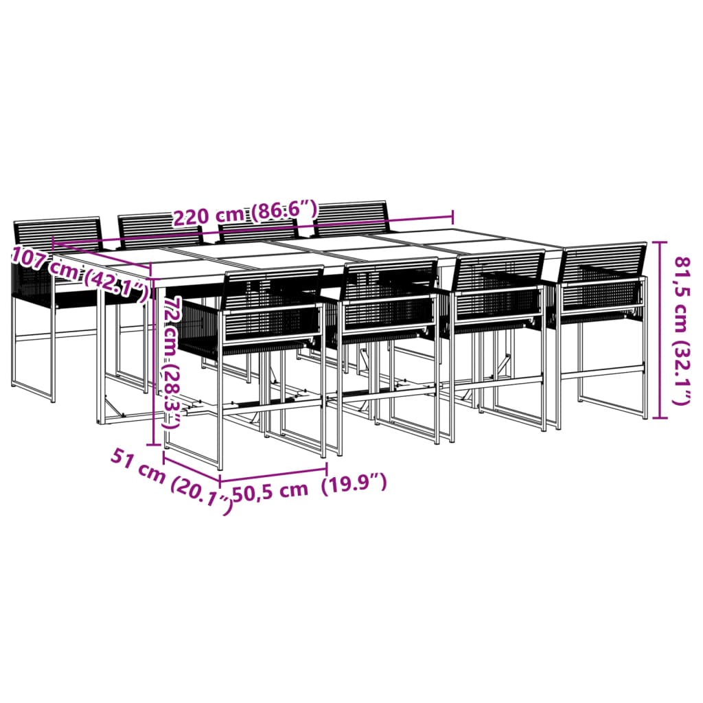 Juego de comedor de jardín 9 piezas ratán sintético negro