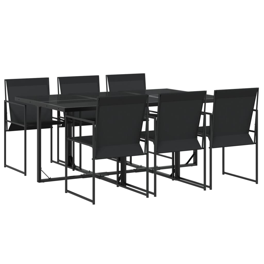 Juego de comedor para jardín 7 piezas textilene negro
