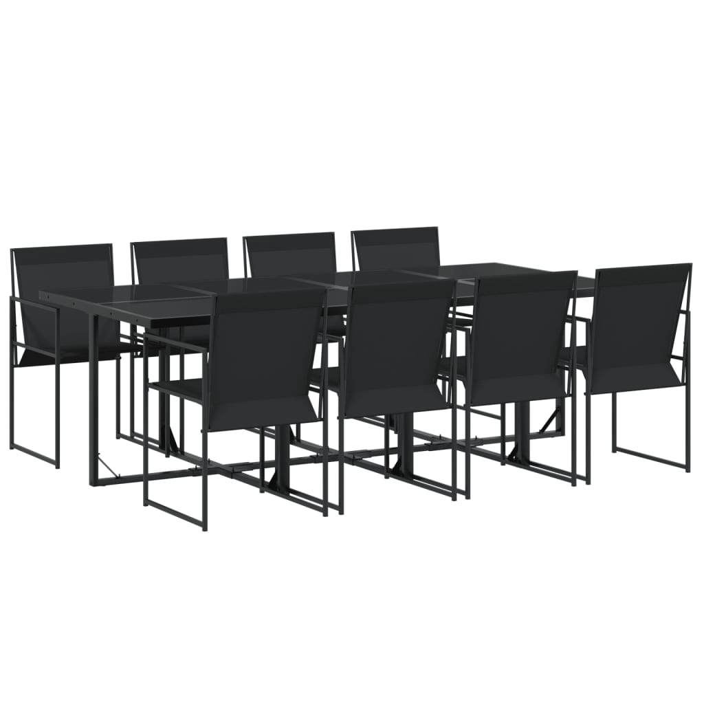 Juego de comedor para jardín 9 piezas textilene negro