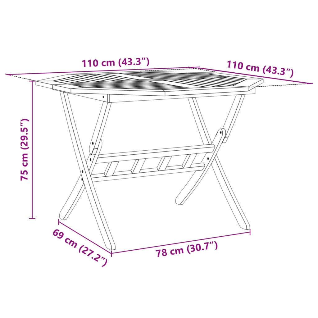 Set de comedor de jardín plegable 5 pzas madera maciza acacia