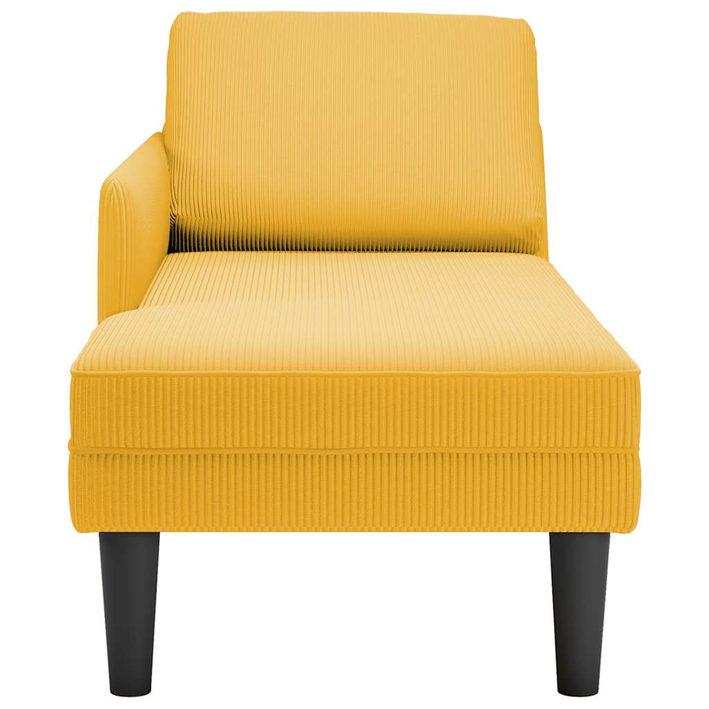 Chaise longue con cojín de tela de pana amarillo claro