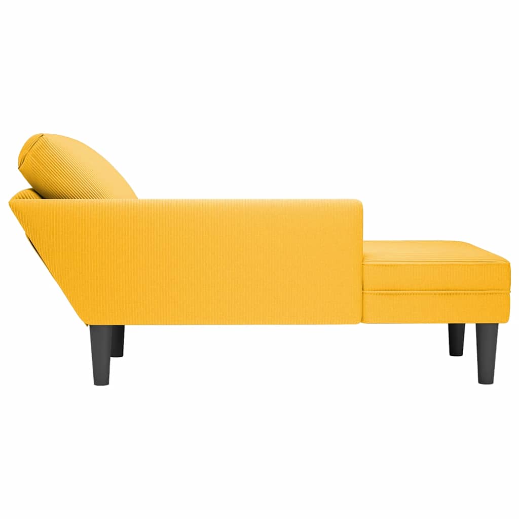Chaise longue con cojín de tela de pana amarillo claro