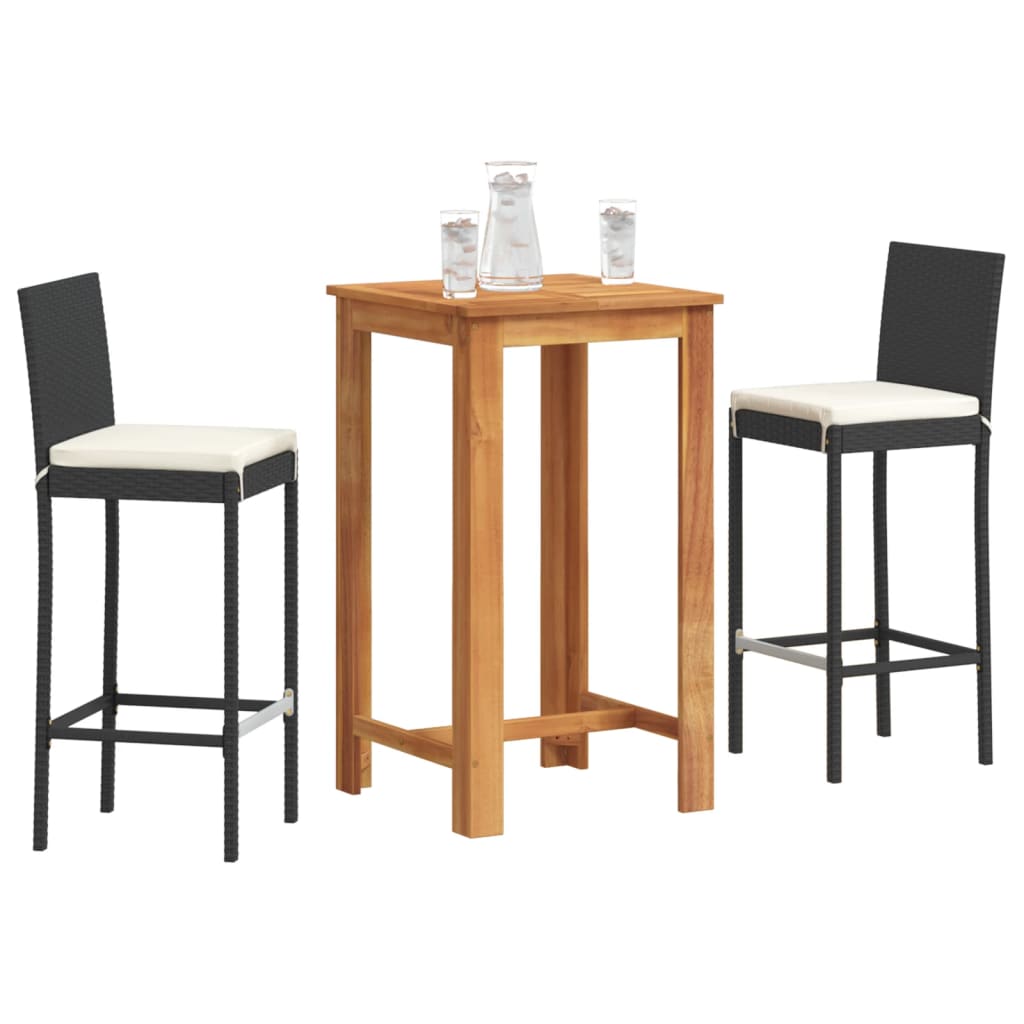 Mesa e bancos de jardim 3 pçs madeira acácia vime PE cinzento