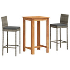 Mesa y taburetes de jardín 3 pzas madera acacia ratán PE gris