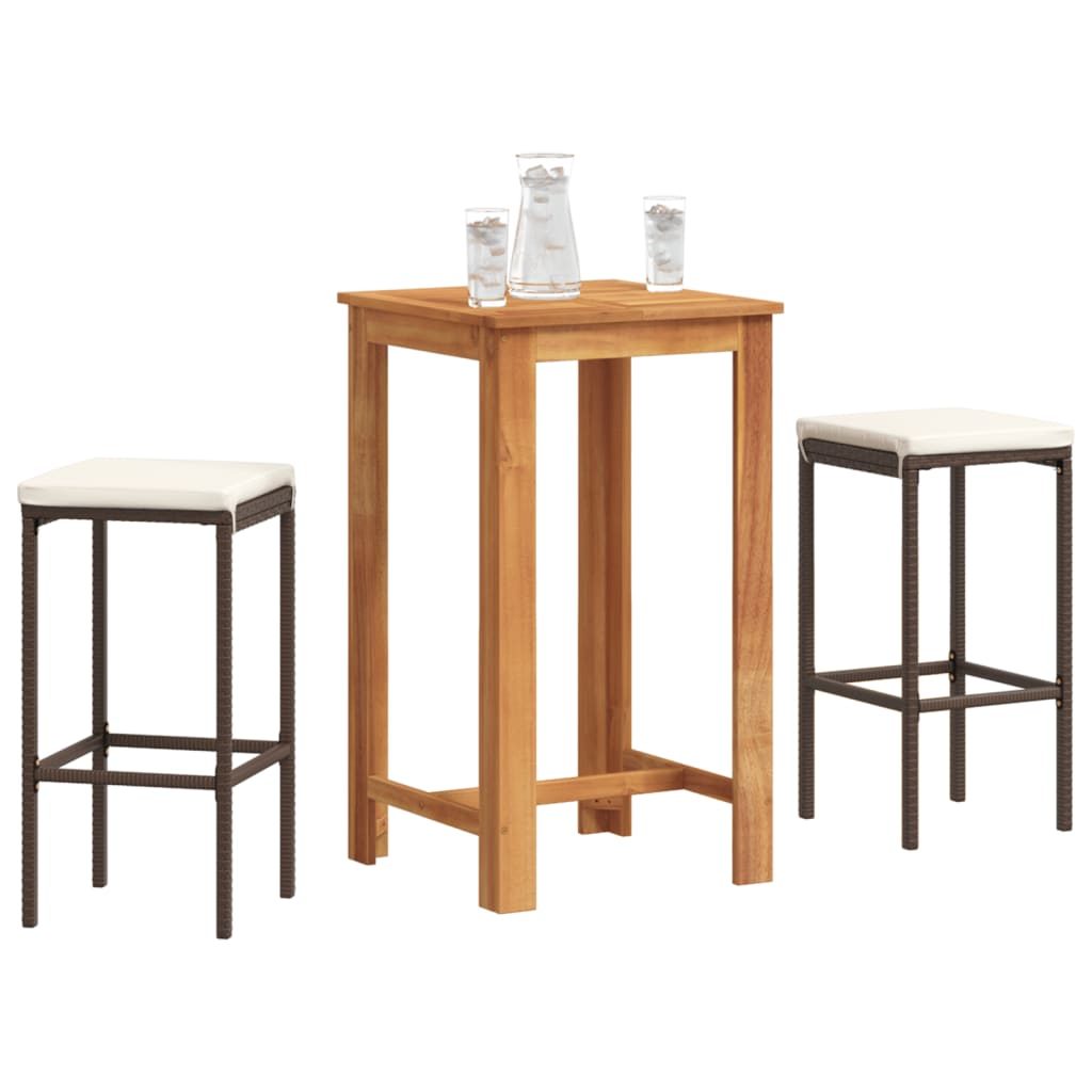 Mesa e bancos de jardim 3 pçs madeira acácia vime PE cinzento