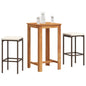 Mesa y taburetes de jardín 3 pzas madera acacia ratán PE gris