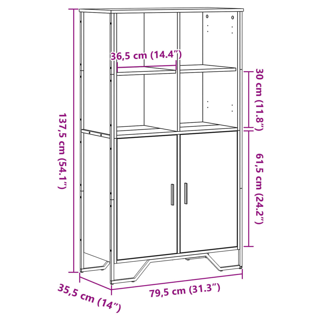 Aparador alto madera ingeniería roble Sonoma 79,5x35,5x137,5 cm