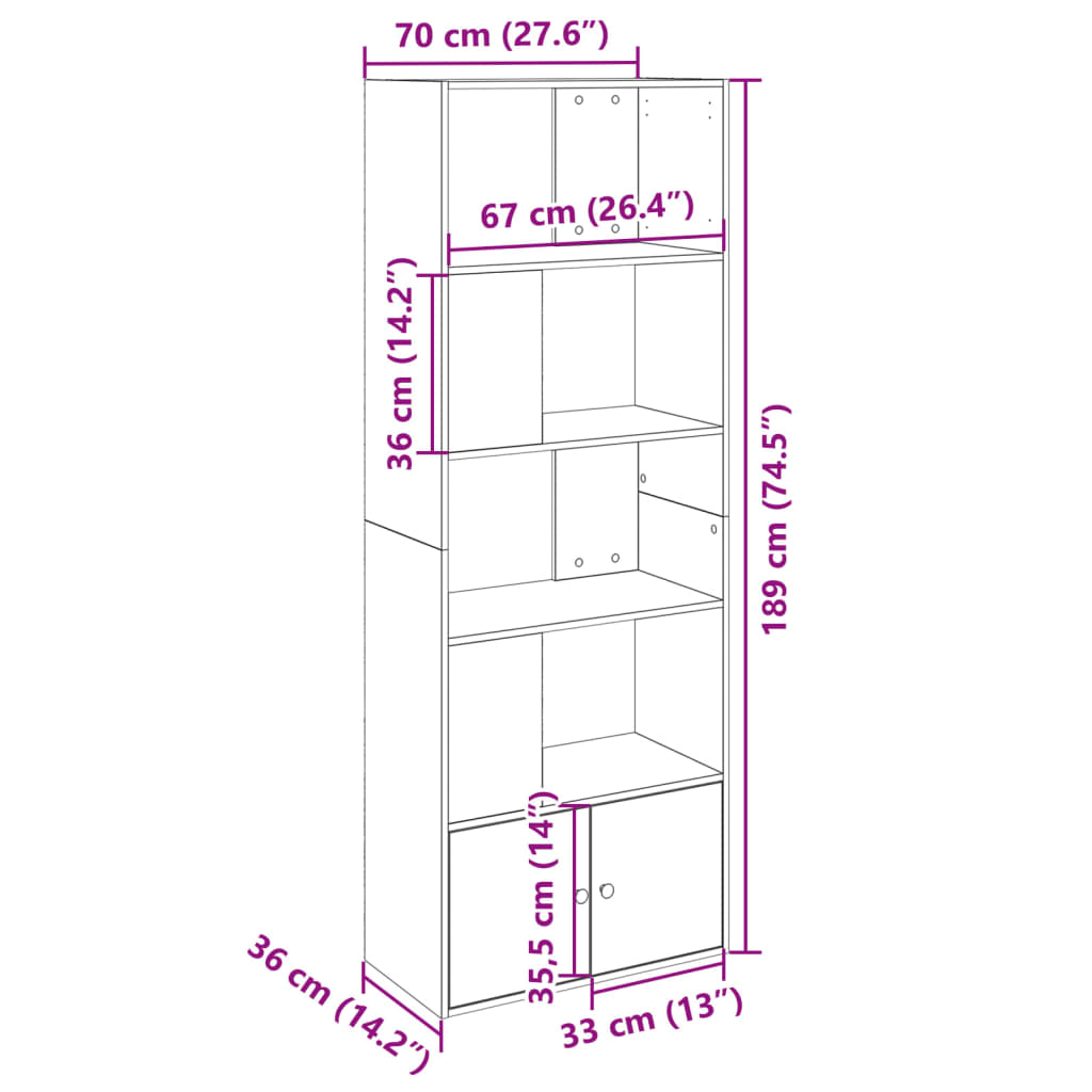 Estantería de madera de ingeniería blanca 70x36x189 cm