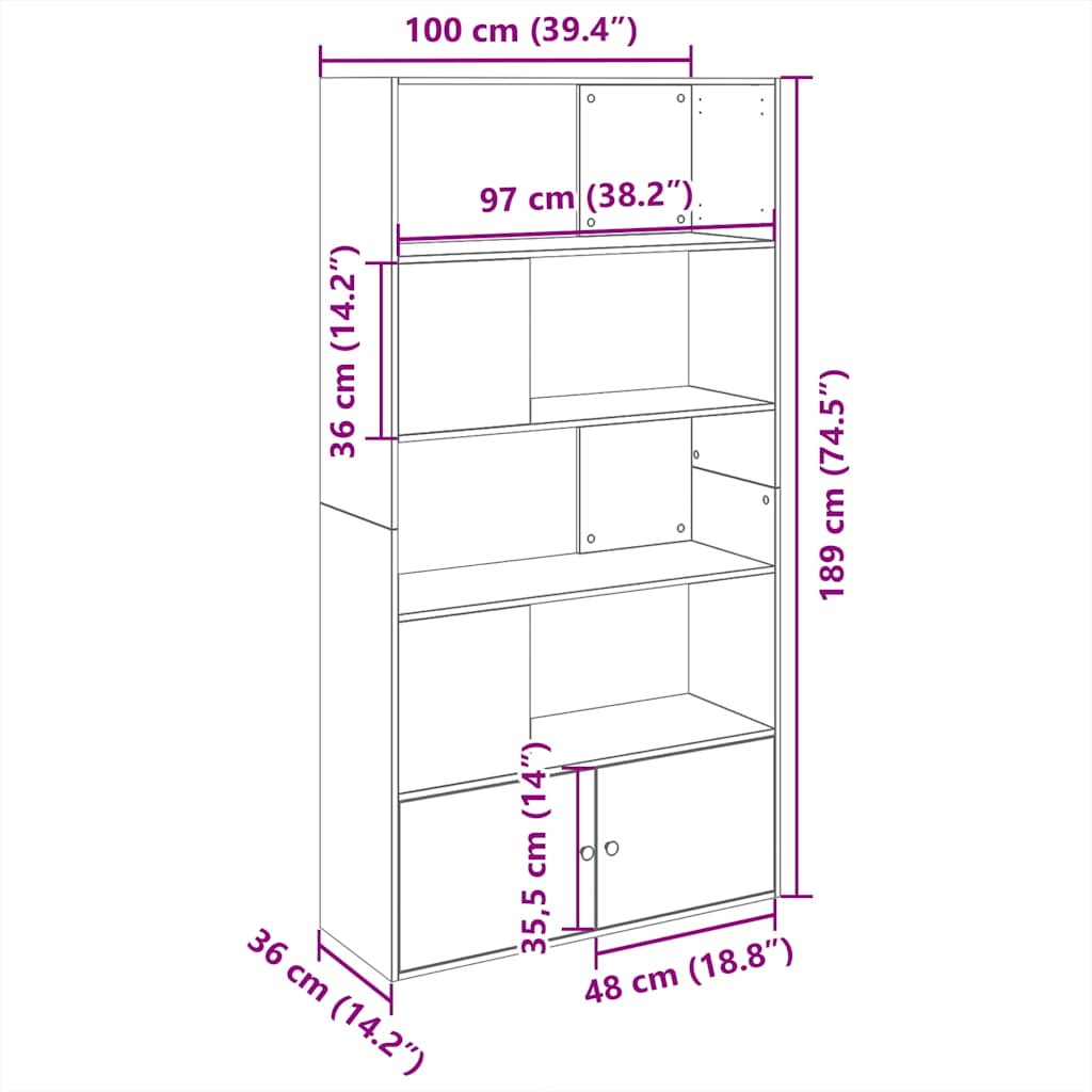 Estantería de madera de ingeniería roble Sonoma 100x36x189 cm