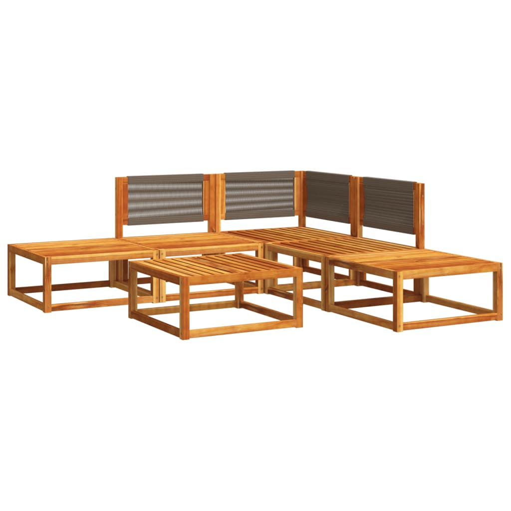 Conjunto de sofá de jardín de 6 piezas con cojines de madera de acacia y cuerda