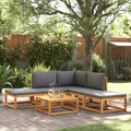 Conjunto de sofá de jardín de 6 piezas con cojines de madera de acacia y cuerda