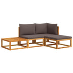 Conjunto de sofá de jardín de 4 piezas con cojines de madera de acacia y cuerda