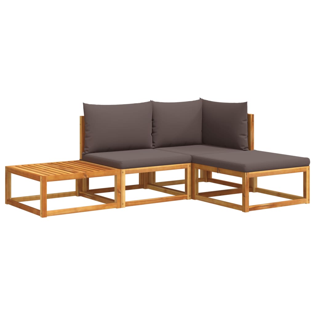 Conjunto de sofá de jardín de 4 piezas con cojines de madera de acacia y cuerda