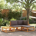 Conjunto de sofá de jardín de 4 piezas con cojines de madera de acacia y cuerda