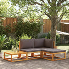 Conjunto de sofá de jardín de 4 piezas con cojines de madera de acacia y cuerda