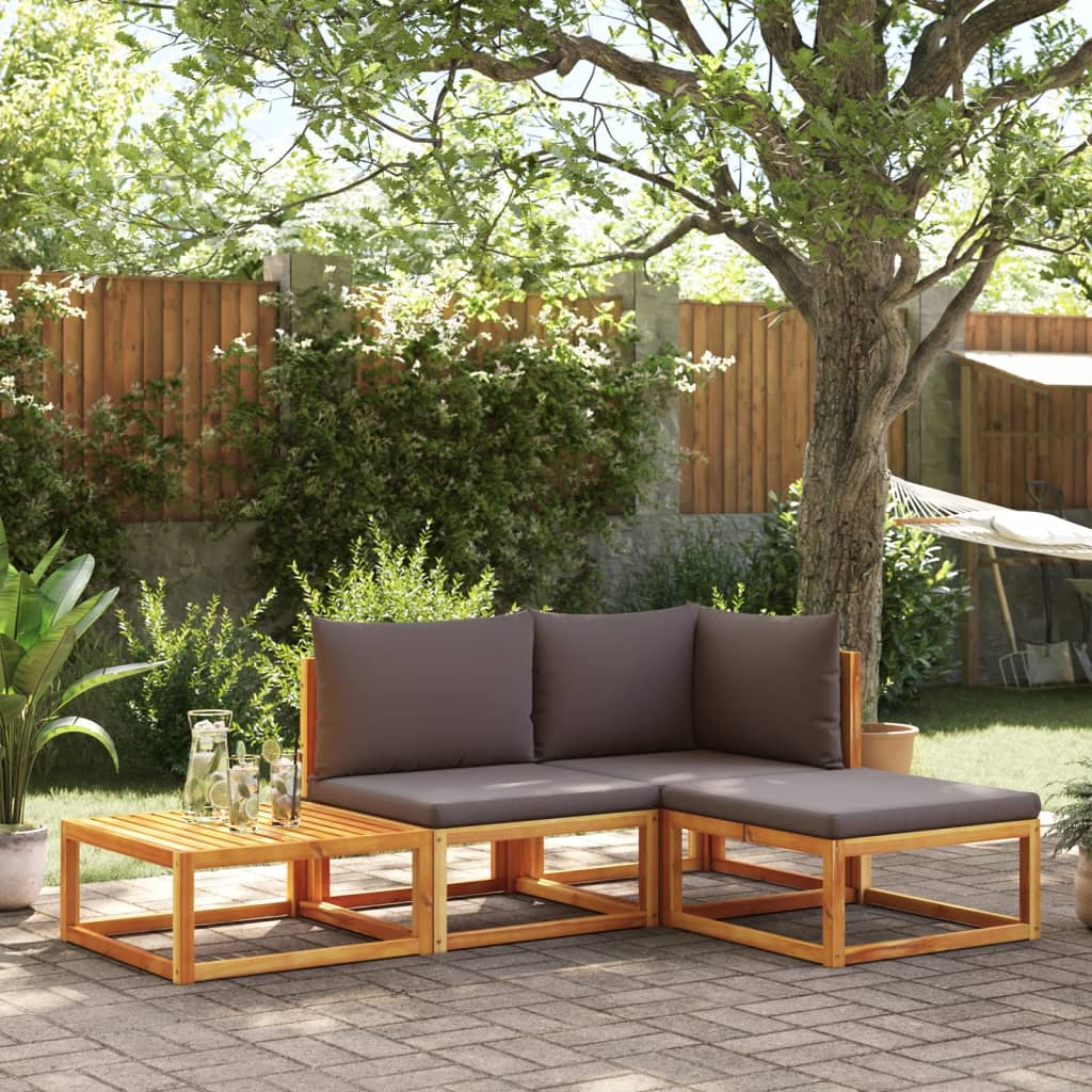 Conjunto de sofá de jardín de 4 piezas con cojines de madera de acacia y cuerda