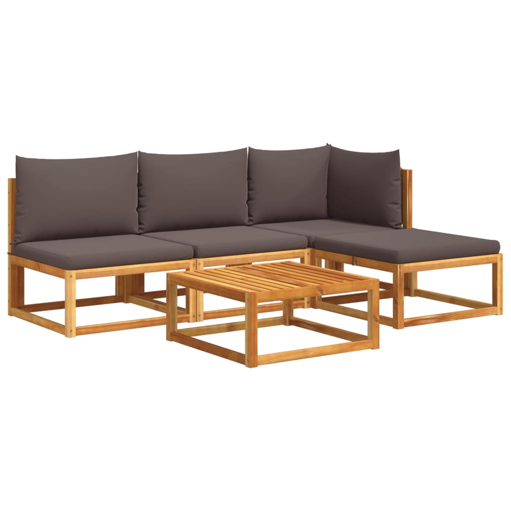 Conjunto de sofá de jardín de 5 piezas con cojines de madera de acacia y cuerda