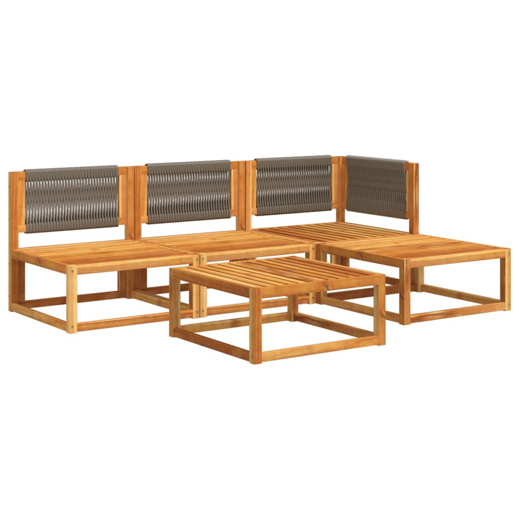 Conjunto de sofá de jardín de 5 piezas con cojines de madera de acacia y cuerda