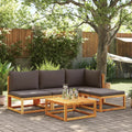 Conjunto de sofá de jardín de 5 piezas con cojines de madera de acacia y cuerda