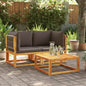 Corner garden sofas with cushions, 2 pcs, acacia wood and rope