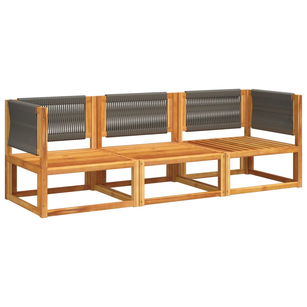 Conjunto de sofá de jardín de 3 piezas con cojines de madera de acacia y cuerda