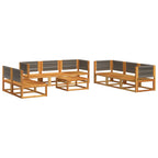 Conjunto de sofá de jardín de 9 piezas con cojines de madera de acacia y cuerda