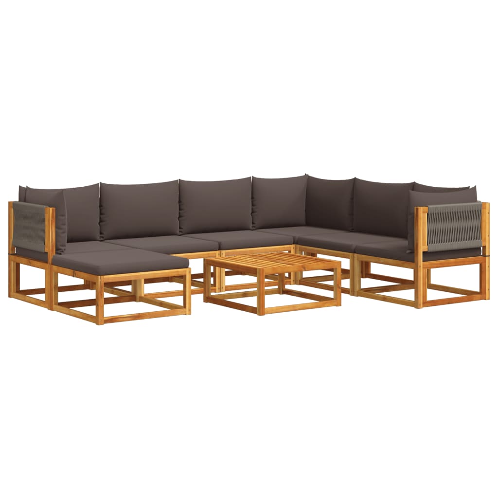 Conjunto de sofá de jardín de 8 piezas con cojines de madera de acacia y cuerda