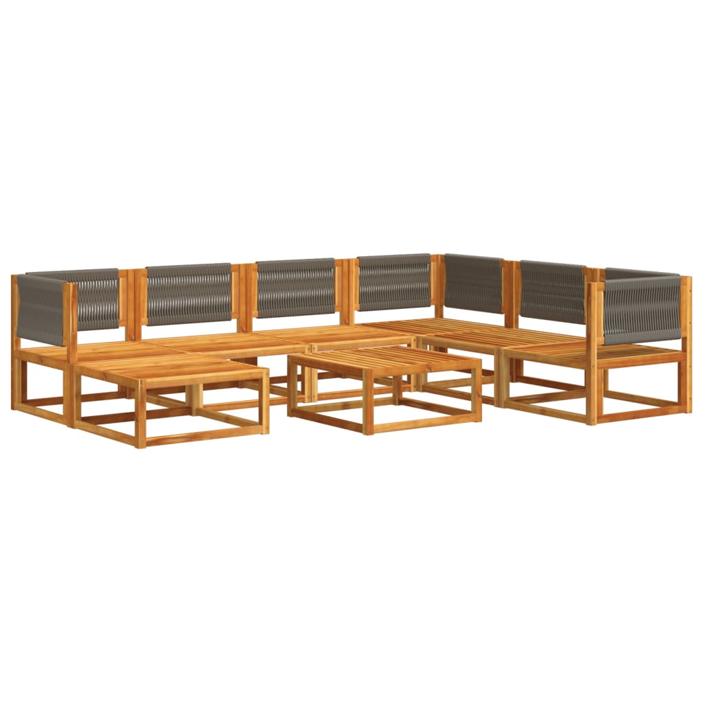 Conjunto de sofá de jardín de 8 piezas con cojines de madera de acacia y cuerda