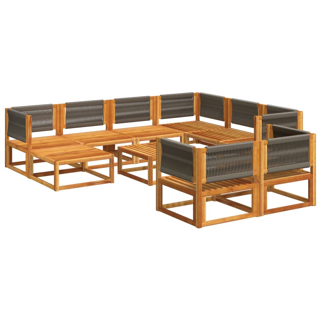 Conjunto de sofá de jardín de 10 piezas con cojines de madera de acacia y cuerda