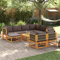 Conjunto de sofá de jardín de 10 piezas con cojines de madera de acacia y cuerda