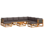 Conjunto de sofá de jardín de 11 piezas con cojines de madera de acacia y cuerda