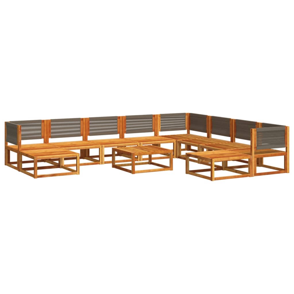 Conjunto de sofá de jardín de 11 piezas con cojines de madera de acacia y cuerda